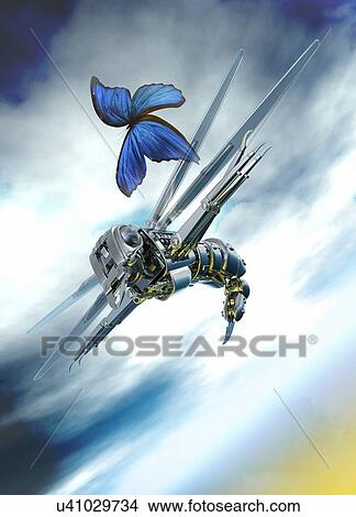 Stock Illustration - Flying nanomachine, artwork. Fotosearch