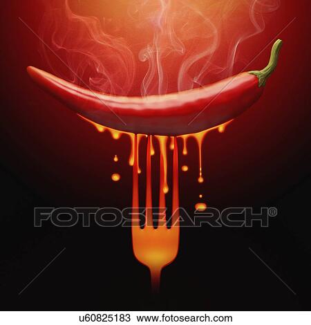 Hot chilli pepper, conceptual image View Large Illustration Drawing - Hot chilli pepper, conceptual image. Fotosearch