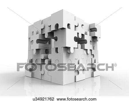 Drawing - Jigsaw puzzle cube, artwork. Fotosearch
