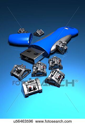 Stock Illustration - Nanomachines and USB drive, artwork. Fotosearch