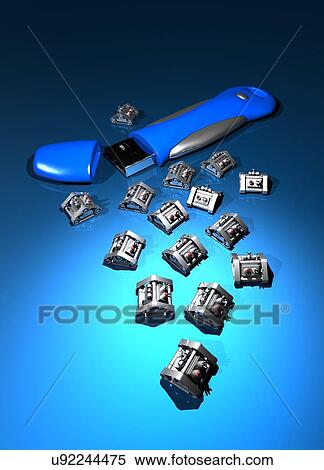 Stock Illustration - Nanomachines and USB drive, artwork. Fotosearch
