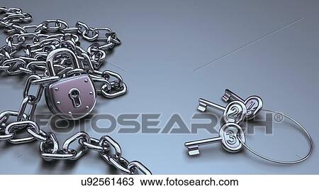 Drawing - Padlock and keys, artwork. Fotosearch