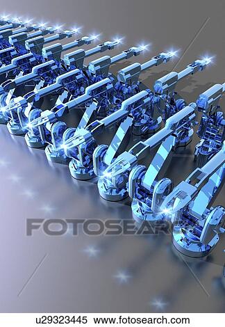 Robotic assembly line, artwork View Large Illustration Stock Illustration - Robotic assembly line, artwork. Fotosearch