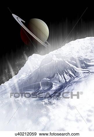 Stock Illustration - Saturn from Enceladus, artwork. Fotosearch