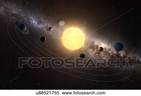 Solar system, artwork View Large Illustration Stock Illustration - Solar system, artwork. Fotosearch