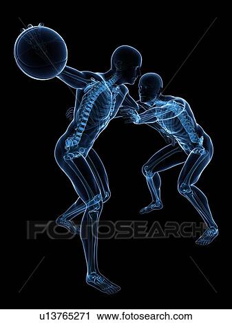 Clip Art - Two basketball players, artwork. Fotosearch