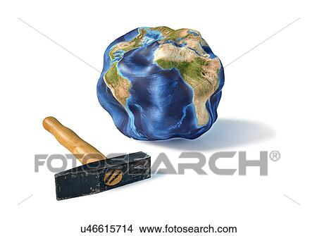 Stock Illustration - Battered globe, artwork. Fotosearch