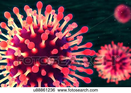 Stock Illustration - Flu virus particles, artwork. Fotosearch