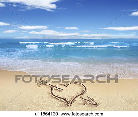 Clipart - Heart in sand, artwork. Fotosearch