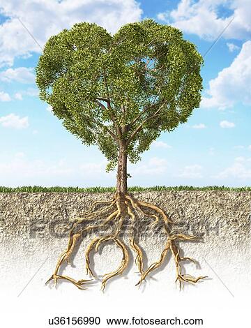 Clipart - Heart-shaped tree, artwork. Fotosearch
