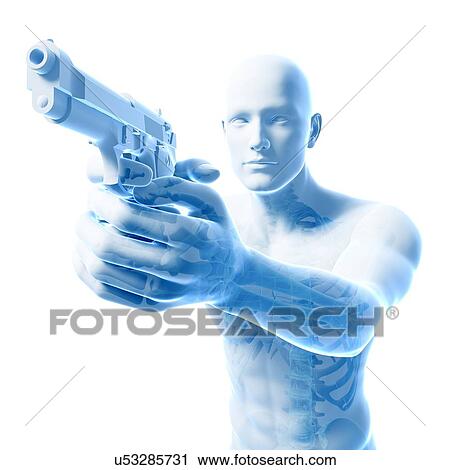 Clip Art - Man with gun, artwork. Fotosearch