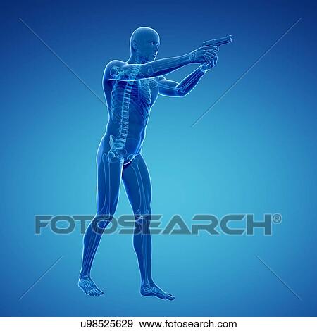 Stock Illustration - Man with gun, artwork. Fotosearch
