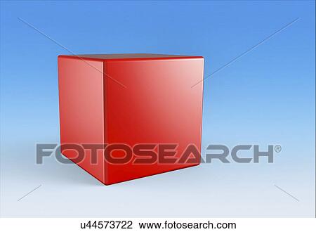 Drawing - Red cube, artwork. Fotosearch
