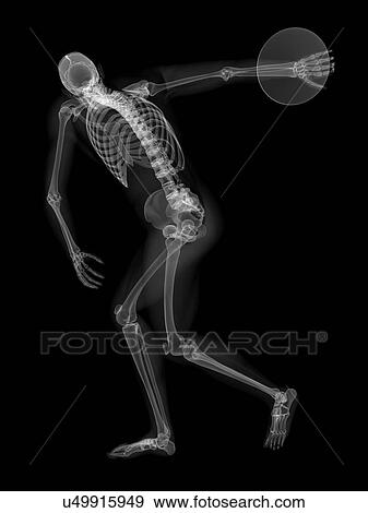 Stock Illustration - Skeleton throwing discus, artwork. Fotosearch