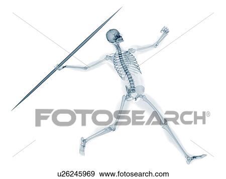 Stock Illustration - Skeleton throwing javelin, artwork. Fotosearch