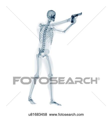 Stock Illustration - Skeleton with gun, artwork. Fotosearch