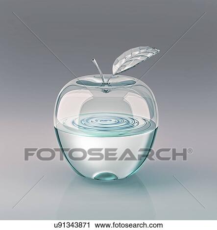 Clip Art - Water-filled glass apple, artwork. Fotosearch