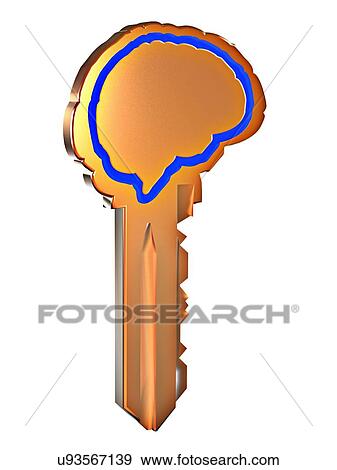 Key with brain shape, artwork View Large Illustration Stock Illustration - Key with brain shape, artwork. Fotosearch