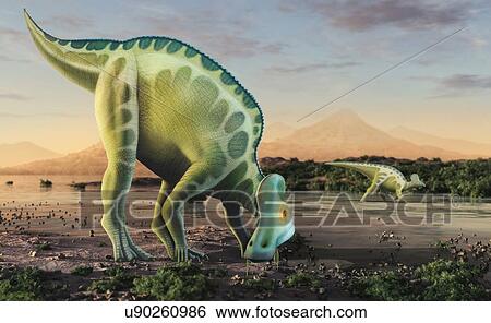 Artwork of a corythosaurus dinosaur View Large Illustration Stock Illustration - Artwork of a corythosaurus dinosaur. Fotosearch