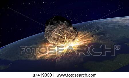 Asteroid hitting earth, artwork View Large Illustration Clip Art - Asteroid hitting earth, artwork. Fotosearch