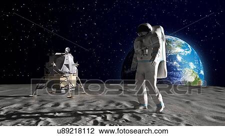 Astronaut on the Moon, artwork View Large Illustration Drawing - Astronaut on the Moon, artwork. Fotosearch