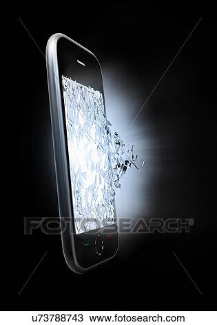Drawing - Broken smartphone screen, artwork. Fotosearch