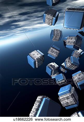 Stock Illustration - Cubesats, artwork. Fotosearch
