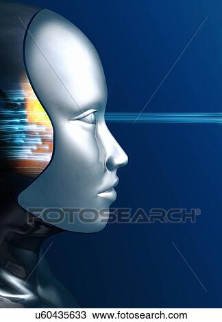Cyborg, artwork View Large Illustration Drawing - Cyborg, artwork. Fotosearch