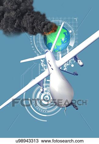 Drone, conflict concept, artwork View Large Illustration Drawing - Drone, conflict concept, artwork. Fotosearch