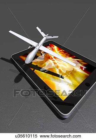 Stock Illustration - Drone, conflict conceptual artwork. Fotosearch