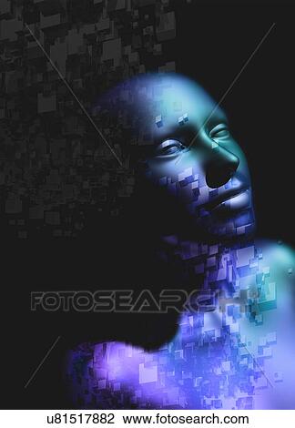 Female cyborg, artwork View Large Illustration Drawing - Female cyborg, artwork. Fotosearch