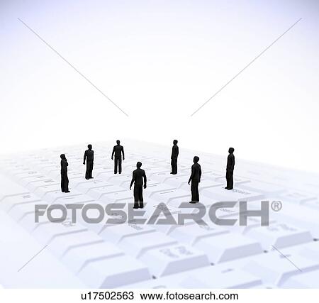 Figures on computer keyboard, artwork View Large Illustration Drawing - Figures on computer keyboard, artwork. Fotosearch