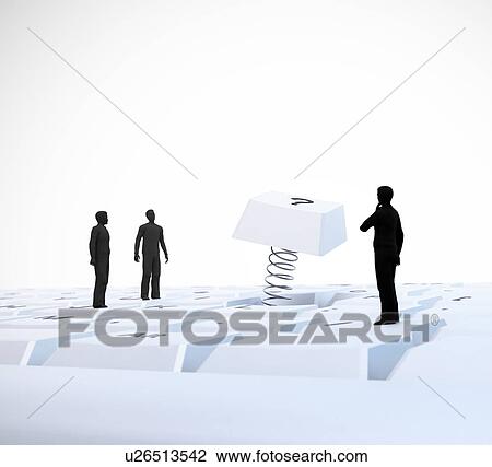 Drawing - Figures on computer keyboard, artwork. Fotosearch