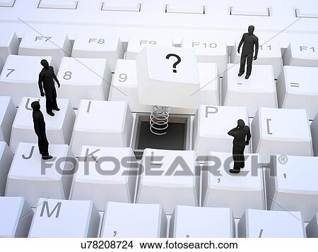 Stock Illustration - Figures on computer keyboard, artwork. Fotosearch