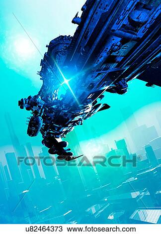 Futuristic spacecraft, artwork View Large Illustration Drawing - Futuristic spacecraft, artwork. Fotosearch