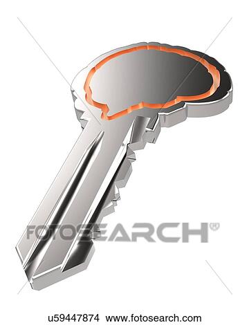 Key with brain shape, artwork View Large Illustration Stock Illustration - Key with brain shape, artwork. Fotosearch
