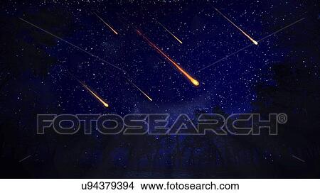 Stock Illustration - Meteor shower, artwork. Fotosearch