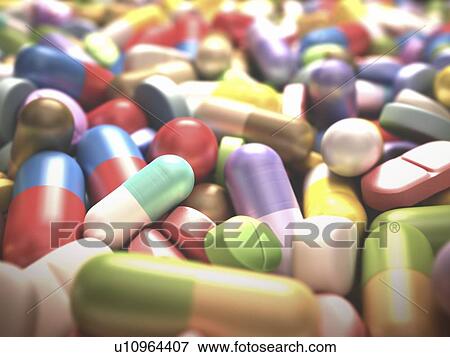 Stock Illustration - Pills and tablets, artwork. Fotosearch