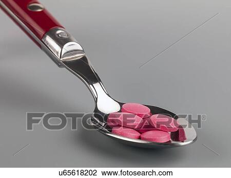 Spoon and pills View Large Illustration Drawing - Spoon and pills. Fotosearch