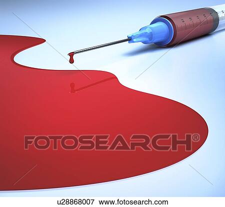 Syringe and blood, artwork View Large Illustration Stock Illustration - Syringe and blood, artwork. Fotosearch