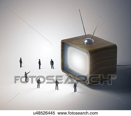 Stock Illustration - Television and figures, artwork. Fotosearch