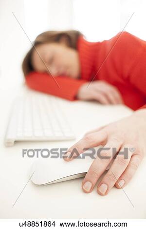 Woman asleep on keyboard View Large Illustration Stock Illustration - Woman asleep on keyboard. Fotosearch