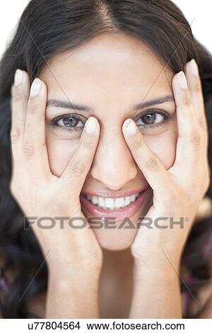 Stock Illustration - Woman touching face. Fotosearch