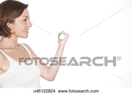 Stock Illustration - Woman using hand weight. Fotosearch