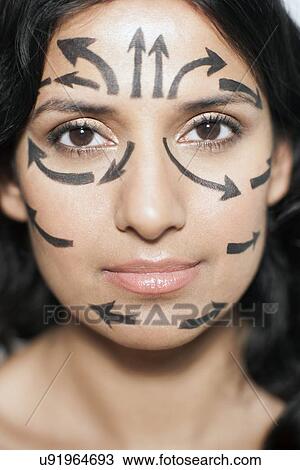 Woman with arrows on face View Large Illustration Drawing - Woman with arrows on face. Fotosearch