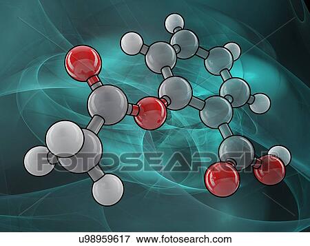 Stock Illustration - Aspirin molecular model, artwork. Fotosearch