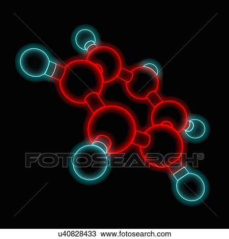 Drawing - Benzene molecular model, artwork. Fotosearch