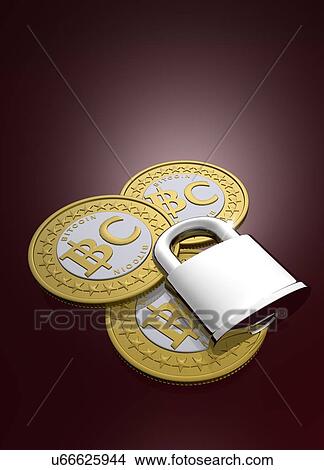 Bitcoins and padlock, artwork View Large Illustration Stock Illustration - Bitcoins and padlock, artwork. Fotosearch
