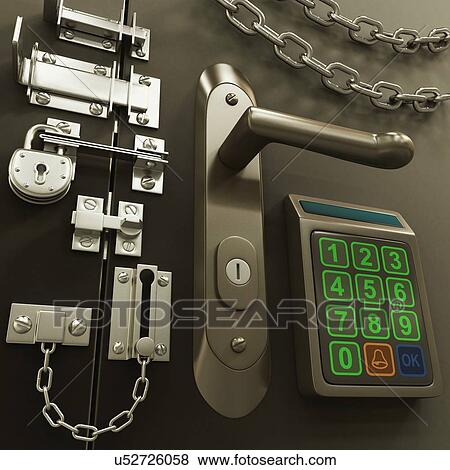 Door with various locks, artwork View Large Illustration Stock Illustration - Door with various locks, artwork. Fotosearch