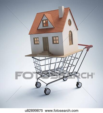 House in shopping trolley, artwork View Large Illustration Stock Illustration - House in shopping trolley, artwork. Fotosearch
